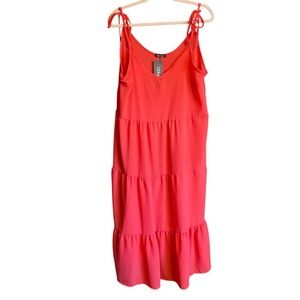 Boo-Hoo Maxi Strappy Tiered Sun Dress-Coral-Made in Italy-NWT-Size 14